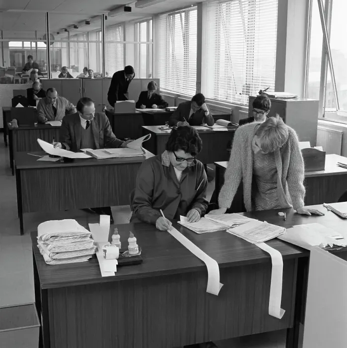 Framed Print : Managed Houses General Office, Tetleys brewers, Leeds, West Yorkshire, 1968. Artist Framed Print : Managed Houses General Office, Tetleys brewers, Leeds, West Yorkshire, 1968. Artist