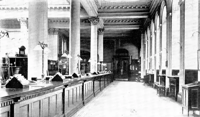 Framed Print : The Manchester and Liverpool District Bank: the front counter, 1909. Creator: Unknown Framed Print : The Manchester and Liverpool District Bank: the front counter, 1909. Creator: Unknown