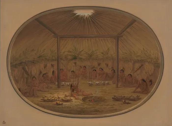 Framed Print : Mandan Ceremony - The Water Sinks Down, 1861 / 1869. Creator: George Catlin Framed Print : Mandan Ceremony - The Water Sinks Down, 1861 / 1869. Creator: George Catlin