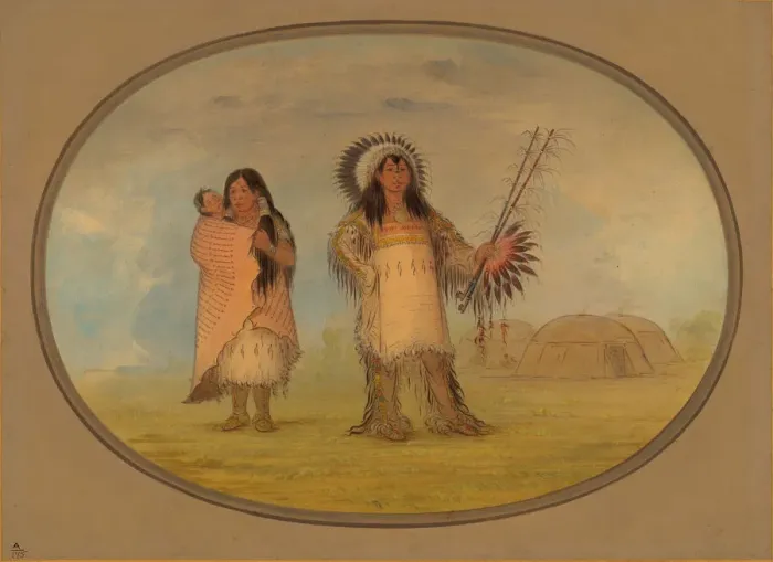 Framed Print : Mandan Civil Chief, His Wife, and Child, 1861 / 1869. Creator: George Catlin Framed Print : Mandan Civil Chief, His Wife, and Child, 1861 / 1869. Creator: George Catlin