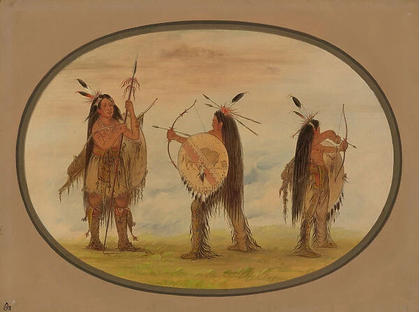 Three Mandan Warriors Armed for War, 1861  /  1869. Creator: George Catlin