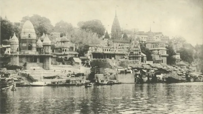 Framed Print : Manekanka Bathing and Burning Ghat, Benares. Creator: Saeed Bros