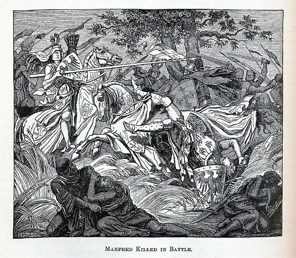 Manfred Killed in Battle, 1882. Artist: Anonymous