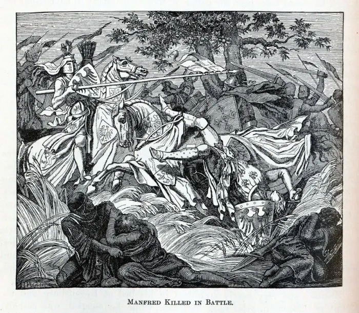 Framed Print : Manfred Killed in Battle, 1882. Artist: Anonymous Framed Print : Manfred Killed in Battle, 1882. Artist: Anonymous