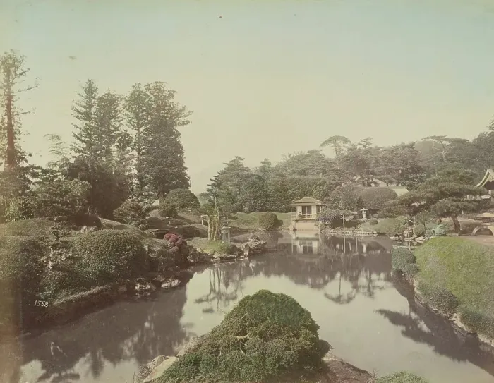 Framed Print : Manganji Garden, Nikko, 1870s-1890s. Creator: Kusakabe Kimbei Framed Print : Manganji Garden, Nikko, 1870s-1890s. Creator: Kusakabe Kimbei