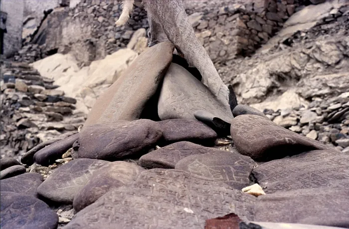 Framed Print : Mani stones, Ladakh, India, 1988. Creator: Amanda Waite Framed Print : Mani stones, Ladakh, India, 1988. Creator: Amanda Waite