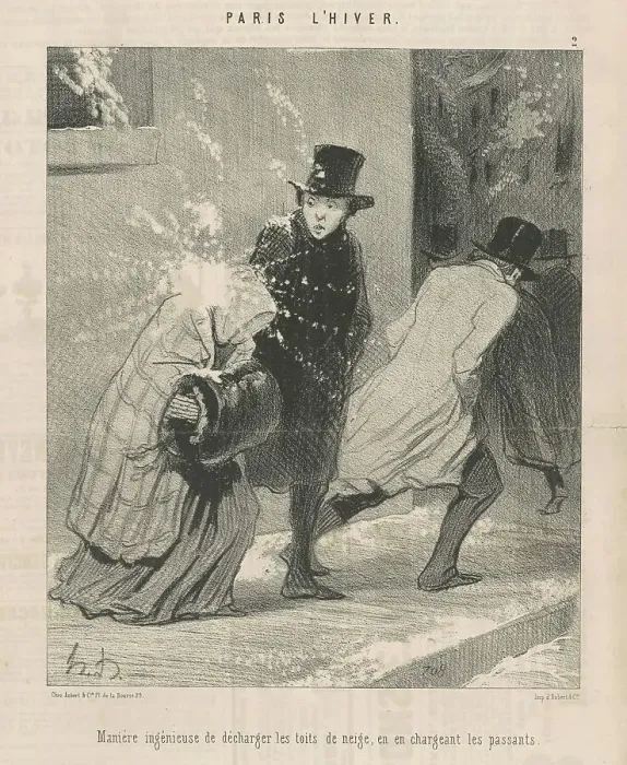 Framed Print : Manière ingénieuse de décharger les toites... 19th century. Creator: Honore Daumier Framed Print : Manière ingénieuse de décharger les toites... 19th century. Creator: Honore Daumier