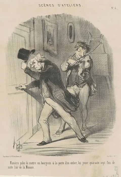 Framed Print : Manière polie de mettre... a la porte... 19th century. Creator: Honore Daumier Framed Print : Manière polie de mettre... a la porte... 19th century. Creator: Honore Daumier