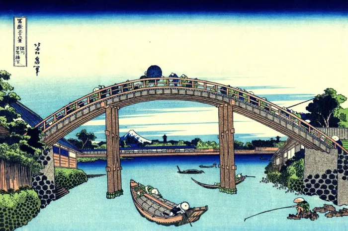Framed Print : Under Mannen Bridge at Fukagawa (from a Series 36 Views of Mount Fuji), 1830-1833. Artist: Hokusai Framed Print : Under Mannen Bridge at Fukagawa (from a Series 36 Views of Mount Fuji), 1830-1833. Artist: Hokusai