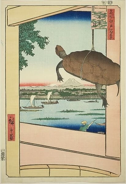 Mannen Bridge, Fukagawa (Fukagawa Mannenbashi), from the series 'One Hundred... 1857. Creator: Ando Hiroshige. Mannen Bridge, Fukagawa (Fukagawa Mannenbashi), from the series 'One Hundred... 1857. Creator: Ando Hiroshige