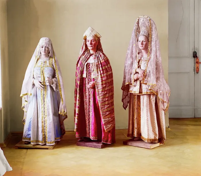 Framed Print : Three mannequins of women in elaborate dress, on wooden stands, between 1905 and 1915. Creator: Sergey Mikhaylovich Prokudin-Gorsky Framed Print : Three mannequins of women in elaborate dress, on wooden stands, between 1905 and 1915. Creator: Sergey Mikhaylovich Prokudin-Gorsky