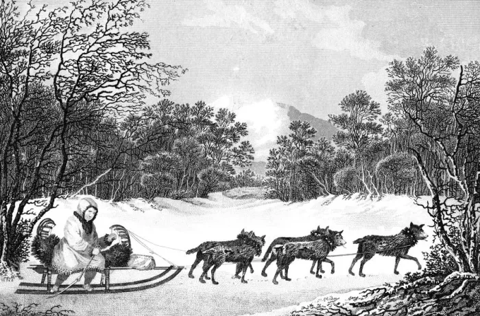 Framed Print : The Manner of Travelling in Winter in Kamtschatka, 19th century. Artist: Sparrow Framed Print : The Manner of Travelling in Winter in Kamtschatka, 19th century. Artist: Sparrow