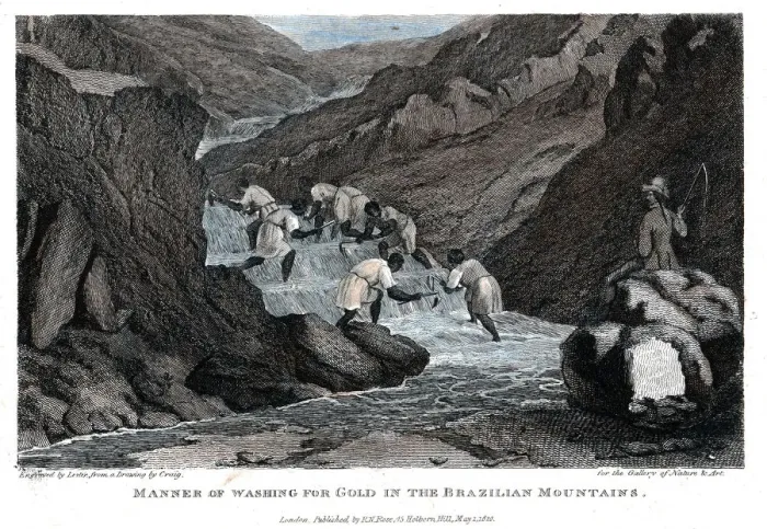 Framed Print : Manner of Washing for Gold in the Brazilian Mountains, 1814. Artist: Lester Framed Print : Manner of Washing for Gold in the Brazilian Mountains, 1814. Artist: Lester