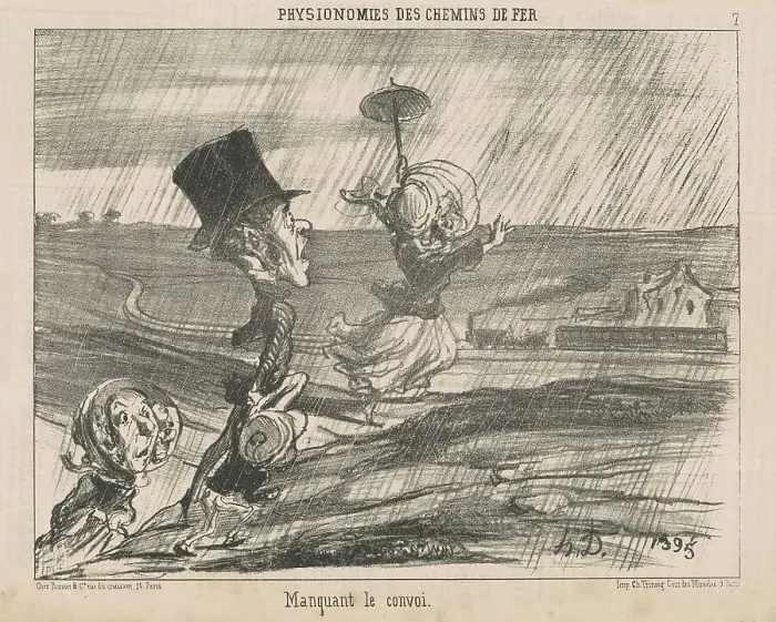 Framed Print : Manquant le convoi, 19th century. Creator: Honore Daumier