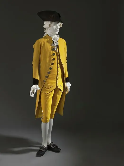 Framed Print : Man's 3-piece suit (coat, waistcoat, and breeches), Spain, c.1785. Hat: c.1780.. Creator: Unknown Framed Print : Man's 3-piece suit (coat, waistcoat, and breeches), Spain, c.1785. Hat: c.1780.. Creator: Unknown