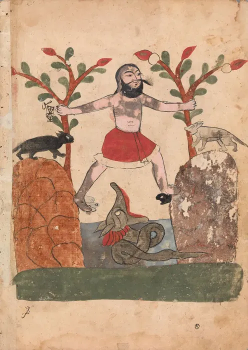 Framed Print : Mans Fate or the Man Taking Refuge in a Well Inhabited by a Dragon, Folio Framed Print : Mans Fate or the Man Taking Refuge in a Well Inhabited by a Dragon, Folio