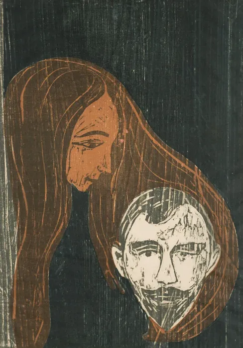 Framed Print : Man's Head In Woman's Hair, 1896. Creator: Edvard Munch Framed Print : Man's Head In Woman's Hair, 1896. Creator: Edvard Munch