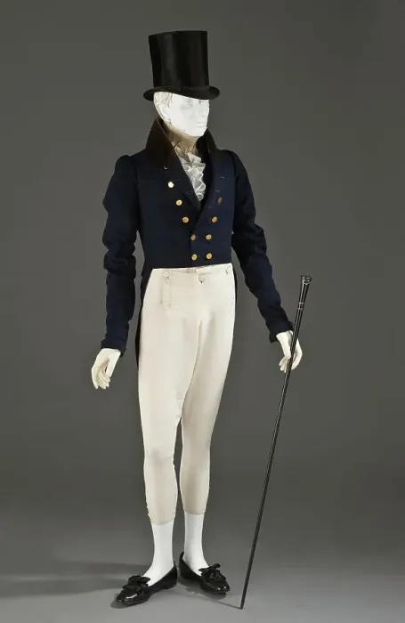 Framed Print : Man's tailcoat, probably England, 1825-1830. Pantaloons: 1825-1850, Stock: c.1830, Top hat: c.1815. Creator: Unknown Framed Print : Man's tailcoat, probably England, 1825-1830. Pantaloons: 1825-1850, Stock: c.1830, Top hat: c.1815. Creator: Unknown