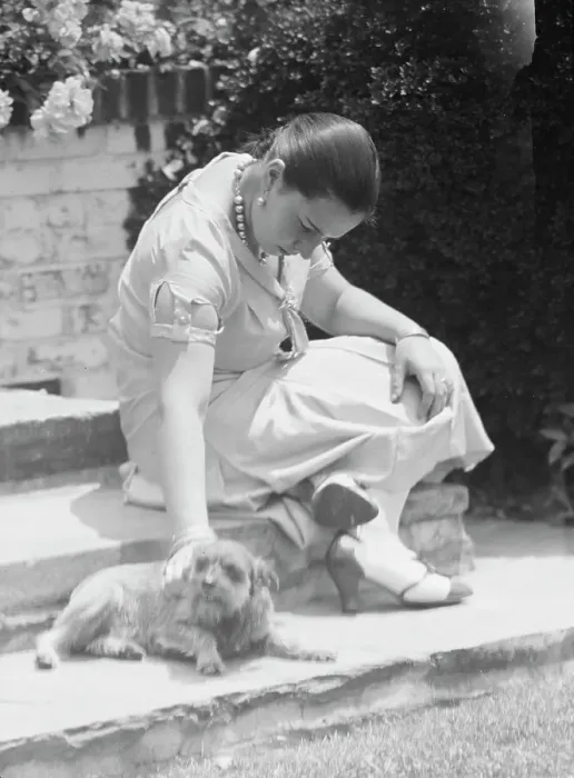 Framed Print : Manship, Pauline, Miss, with dog, seated outdoors, 1931 June 14. Creator: Arnold Genthe Framed Print : Manship, Pauline, Miss, with dog, seated outdoors, 1931 June 14. Creator: Arnold Genthe