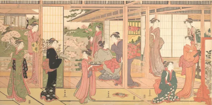 Framed Print : Mansion Opening onto a Garden, ca. 1786. Creator: Katsukawa Shuncho Framed Print : Mansion Opening onto a Garden, ca. 1786. Creator: Katsukawa Shuncho