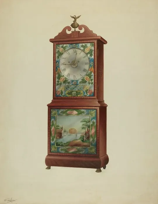 Framed Print : Mantel Clock, c. 1938. Creator: Frank Wenger Framed Print : Mantel Clock, c. 1938. Creator: Frank Wenger