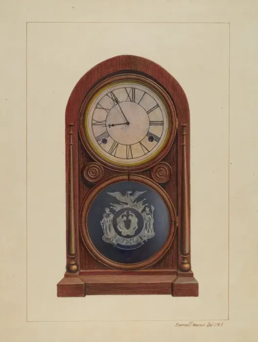 Framed Print : Mantel Clock or Shelf Clock, c. 1938. Creator: Samuel Fineman Framed Print : Mantel Clock or Shelf Clock, c. 1938. Creator: Samuel Fineman
