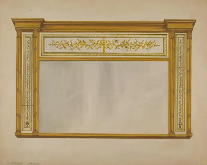 Framed Print : Mantel Looking Glass, c. 1937. Creator: Arthur Johnson Framed Print : Mantel Looking Glass, c. 1937. Creator: Arthur Johnson