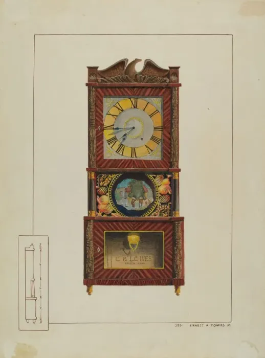 Framed Print : Mantle Clock, c. 1938. Creator: Ernest A Towers Jr Framed Print : Mantle Clock, c. 1938. Creator: Ernest A Towers Jr
