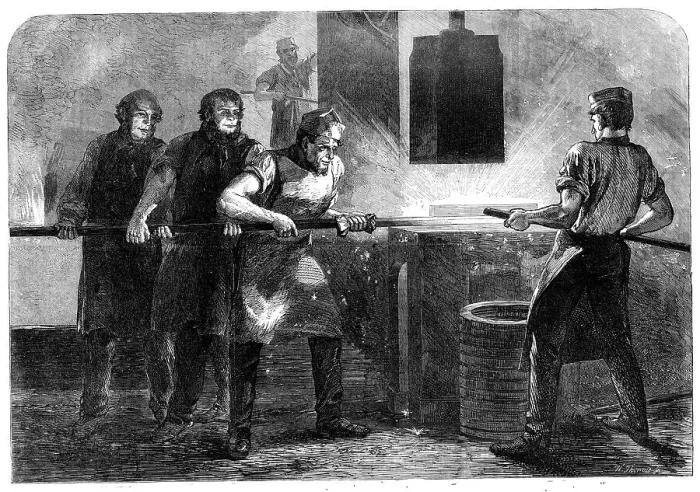 Framed Print : Manufacture of the Armstrong Gun at Woolwich Arsenal: drawing down and welding the... 1862. Creator: W Thomas Framed Print : Manufacture of the Armstrong Gun at Woolwich Arsenal: drawing down and welding the... 1862. Creator: W Thomas
