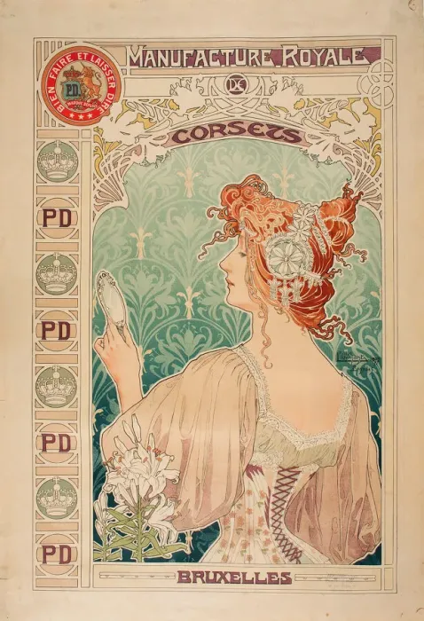 Framed Print : Manufacture Royale de corsets, 1897. Creator: Mucha, Alfons Marie (1860-1939) Framed Print : Manufacture Royale de corsets, 1897. Creator: Mucha, Alfons Marie (1860-1939)
