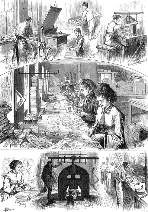 Framed Print : The manufacture of Valentines, 1874. Creator: W. H. F Framed Print : The manufacture of Valentines, 1874. Creator: W. H. F