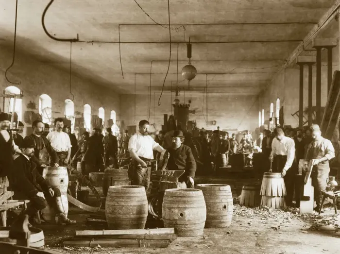 Framed Print : The manufacture of wooden beer barrels in Pilsen, 1880s. Artist: Anonymous Framed Print : The manufacture of wooden beer barrels in Pilsen, 1880s. Artist: Anonymous