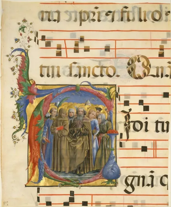 Framed Print : Manuscript Illumination with All Saints in an Initial V, from an Antiphonary, 1450-60 Framed Print : Manuscript Illumination with All Saints in an Initial V, from an Antiphonary, 1450-60