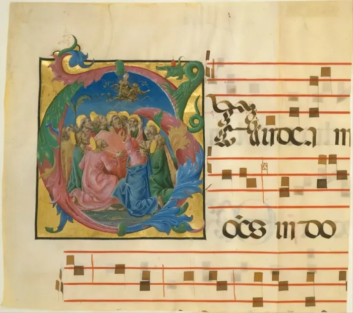 Framed Print : Manuscript Illumination with the Assumption of the Virgin in an Initial G, 1450-60 Framed Print : Manuscript Illumination with the Assumption of the Virgin in an Initial G, 1450-60