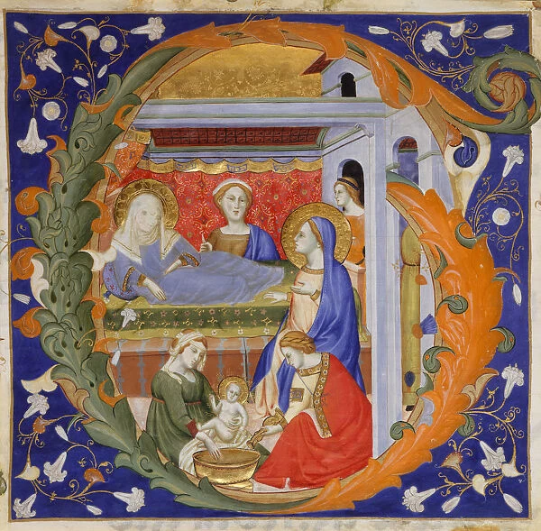 Manuscript Illumination with the Birth of the Virgin in an Initial G, from a Gradual, ca