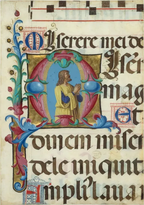 Framed Print : Manuscript Illumination with David in Prayer in an Initial M, from a Psalter, 1501-2 Framed Print : Manuscript Illumination with David in Prayer in an Initial M, from a Psalter, 1501-2