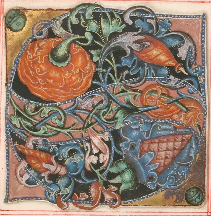Framed Print : Manuscript Illumination with Initial S, from a Choir Book, 16th century. Creator: Unknown Framed Print : Manuscript Illumination with Initial S, from a Choir Book, 16th century. Creator: Unknown