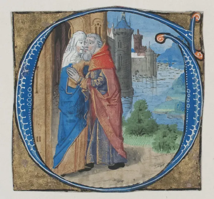 Framed Print : Manuscript Illumination with Joachim and Anna in an Initial G with Joachim and Anna Framed Print : Manuscript Illumination with Joachim and Anna in an Initial G with Joachim and Anna