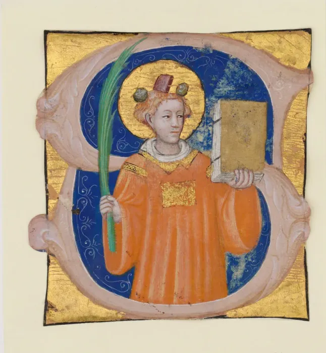 Framed Print : Manuscript Illumination with Saint Stephen in an Initial S, from an Antiphonary, ca Framed Print : Manuscript Illumination with Saint Stephen in an Initial S, from an Antiphonary, ca