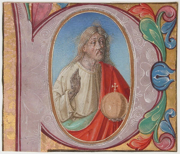 Manuscript Illumination with Salvator Mundi in an Initial P, from a Choir Book, early 16th century