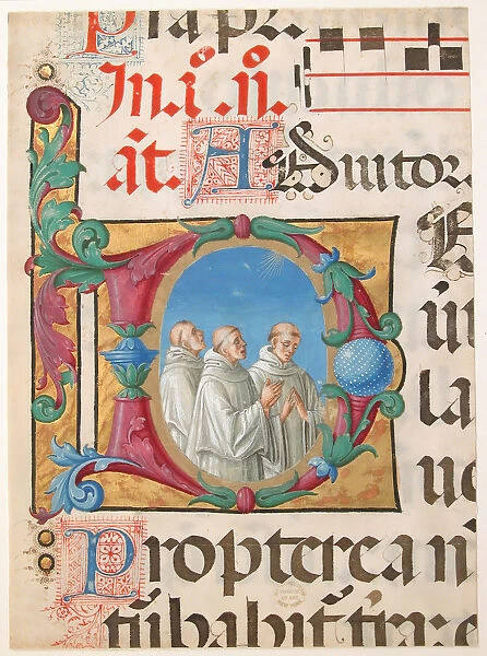 Manuscript Illumination with Singing Monks in an Initial D, from a Psalter, 1501-2