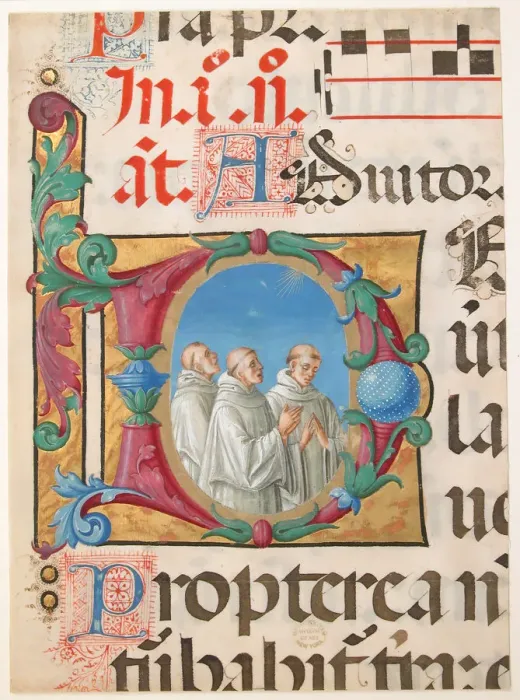 Framed Print : Manuscript Illumination with Singing Monks in an Initial D, from a Psalter, 1501-2