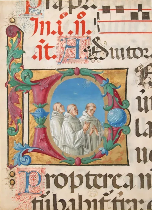 Framed Print : Manuscript Illumination with Singing Monks in an Initial D, from a Psalter, Italian Framed Print : Manuscript Illumination with Singing Monks in an Initial D, from a Psalter, Italian