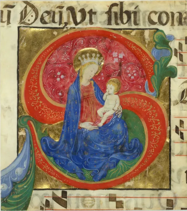 Framed Print : Manuscript Illumination with the Virgin and Child in an Initial S, from an Antiphonary Framed Print : Manuscript Illumination with the Virgin and Child in an Initial S, from an Antiphonary