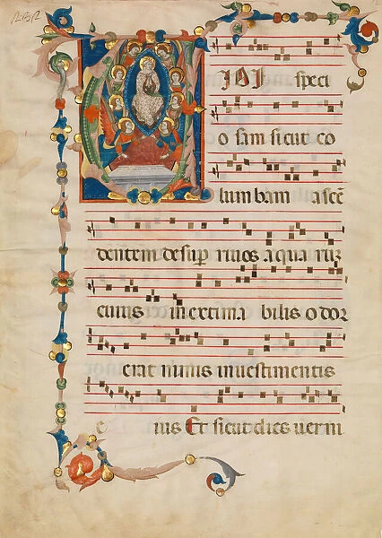 Manuscript Leaf with the Assumption of the Virgin in an Initial V, from an Antiphonary