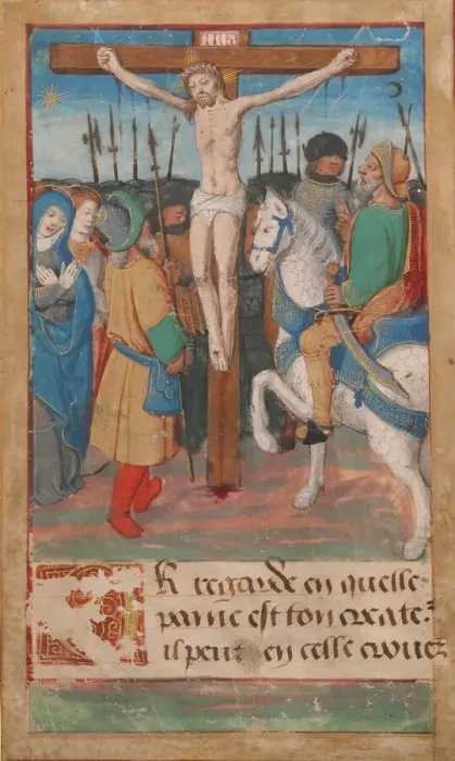 Framed Print : Manuscript Leaf with the Crucifixion, from a Book of Hours, French, 15th century Framed Print : Manuscript Leaf with the Crucifixion, from a Book of Hours, French, 15th century