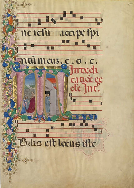 Manuscript Leaf with the Dedication of a Church in an Initial T, from a Gradual