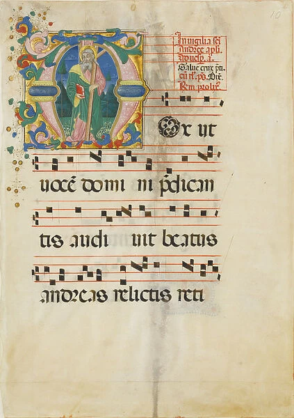 Manuscript Leaf with the Feast of Saint Andrew in an Initial M... second half 15th century