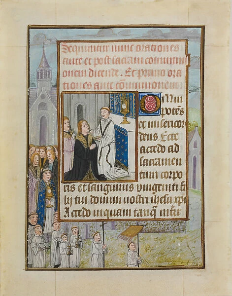 Manuscript Leaf with the Holy Communion, from a Book of Hours, ca. 1500. Creator: Unknown