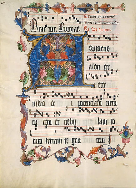 Manuscript Leaf with Initial A, from an Antiphonary, ca. 1425-50. Creator: Unknown